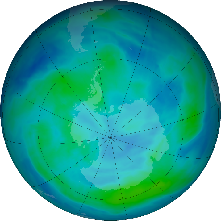 Antarctic ozone map for 06 March 2016